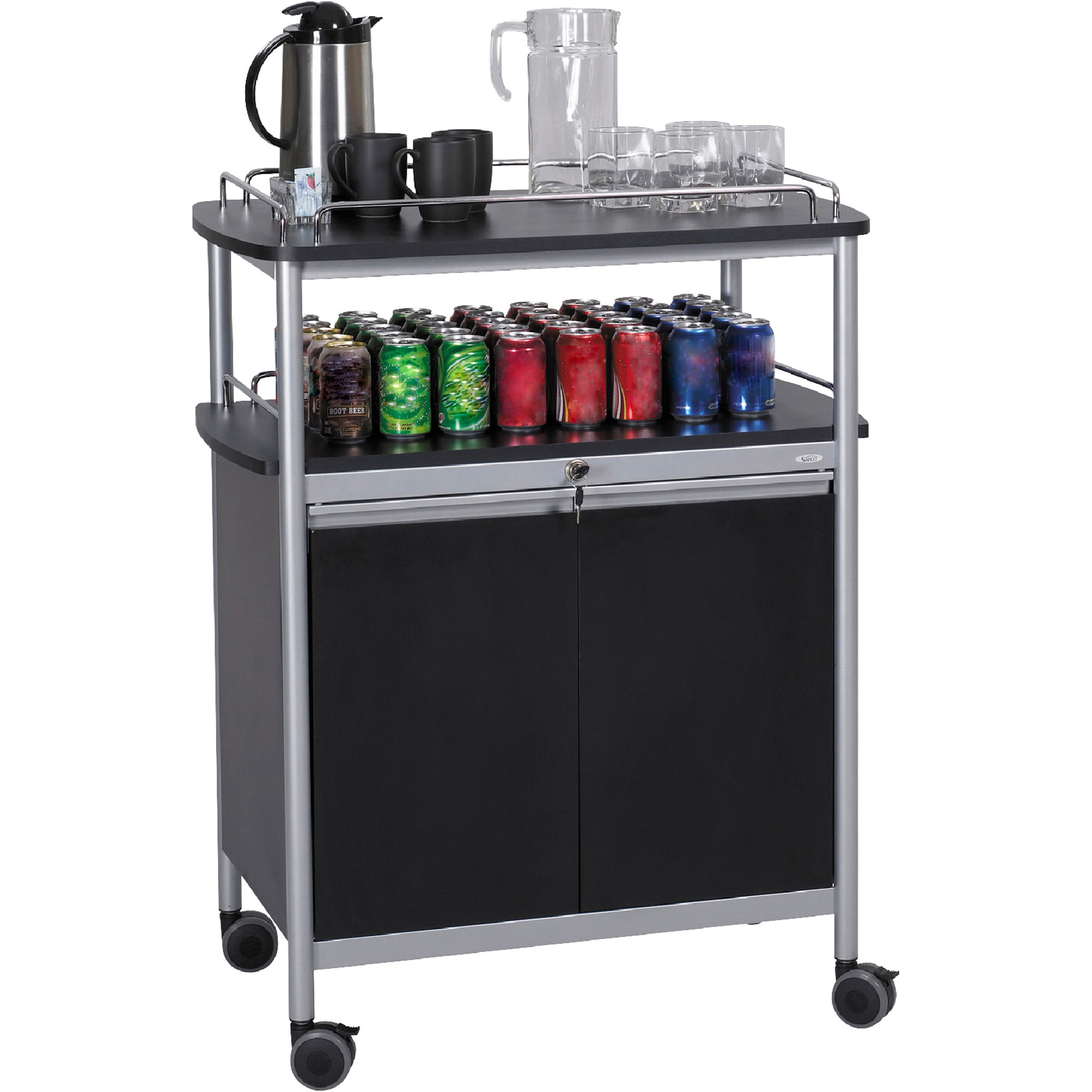 Safco Mobile Beverage Cart, Black, 33 1/2in.W x 21 3/4in.D x 43in.H, Model# 8964BL